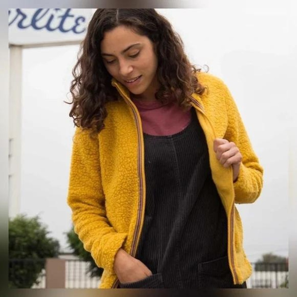 Toad&Co‎ Womens Recycled Wool Fleece Full Zip Jacket Mustard Yellow Small